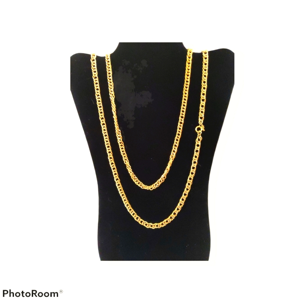 LONG Crown Trifari gold tone chain necklace